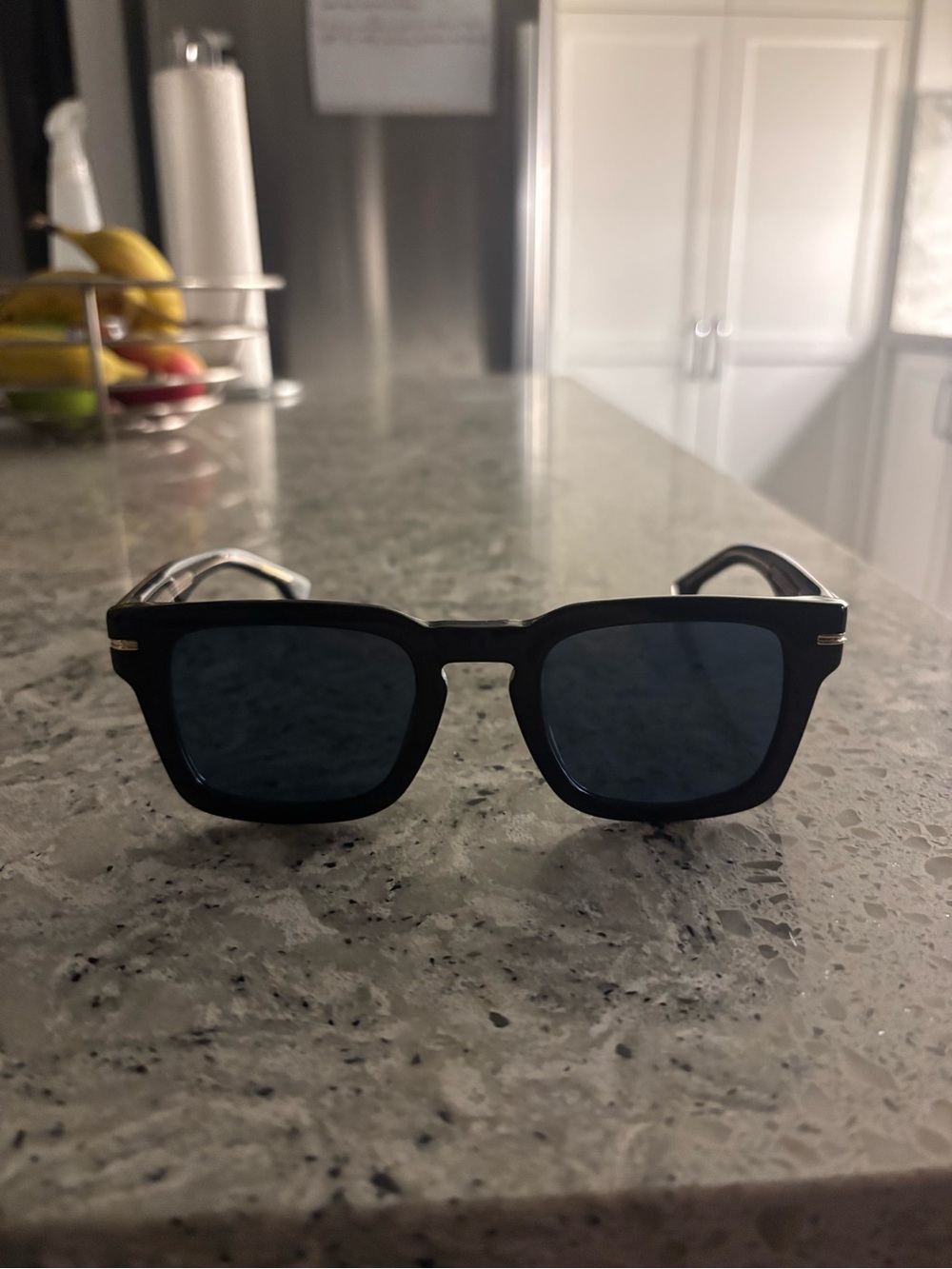 Hugo Boss Black Square Frame Sunglasses with Dark Blue Lenses